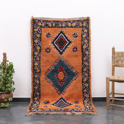 Moroccan Boucherouite Cotton Orange Rug