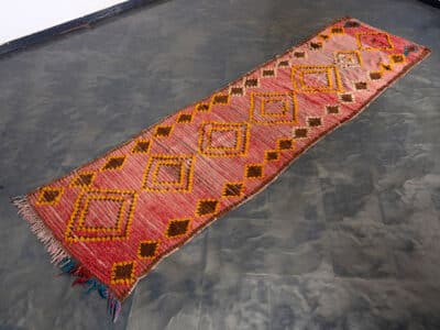 3X10.5 Handmade Vintage Moroccan Pink Diamond Runner Rug - Image 2