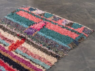 4x5 Multicolor Moroccan Cotton Rug Boucherouite - Image 3