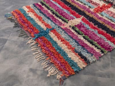 4x5 Multicolor Moroccan Cotton Rug Boucherouite - Image 5