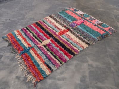 4x5 Multicolor Moroccan Cotton Rug Boucherouite - Image 2