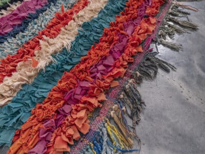 4x5 Multicolor Moroccan Cotton Rug Boucherouite - Image 6