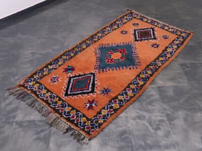 3×6 Moroccan Boucherouite Cotton Orange Rug - Image 2