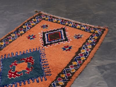 3×6 Moroccan Boucherouite Cotton Orange Rug - Image 3