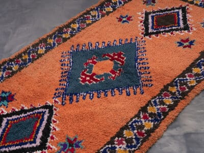 3×6 Moroccan Boucherouite Cotton Orange Rug - Image 4