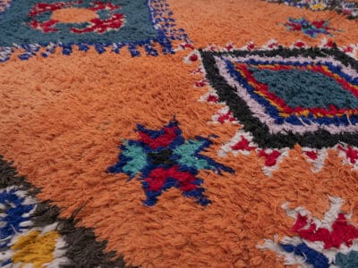 3×6 Moroccan Boucherouite Cotton Orange Rug - Image 8