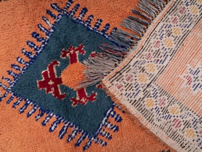 3×6 Moroccan Boucherouite Cotton Orange Rug - Image 10