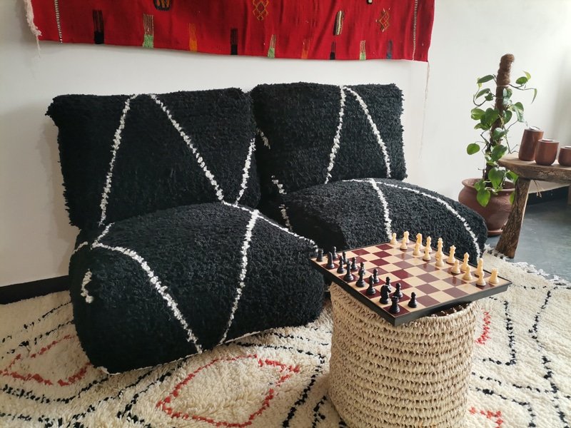 Moroccan Handmade Black Beni Ourain Floor Couch - ASALA LIVING