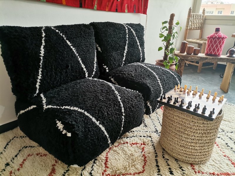 Moroccan Handmade Black Beni Ourain Floor Couch - ASALA LIVING
