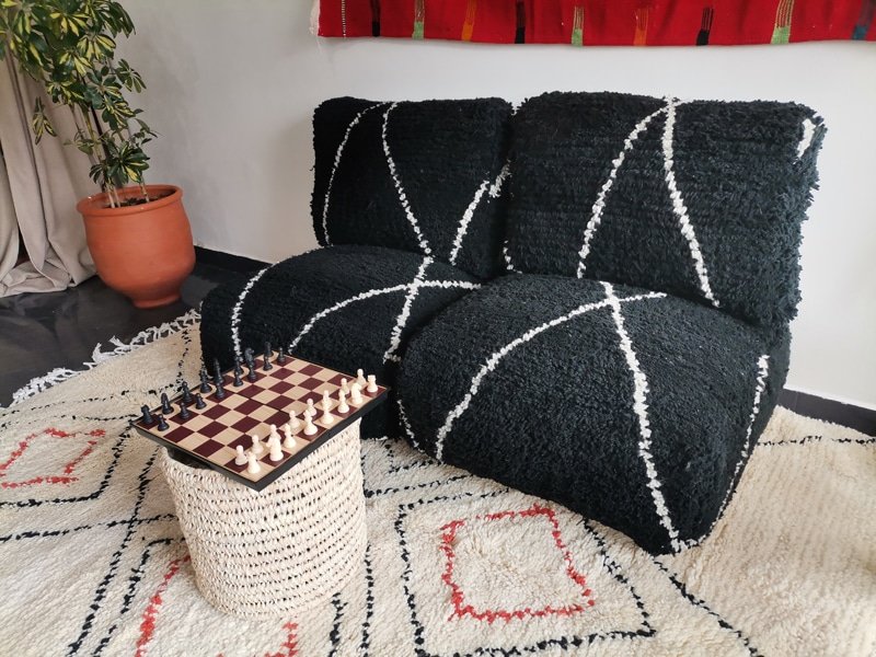 Moroccan Handmade Black Beni Ourain Floor Couch - ASALA LIVING
