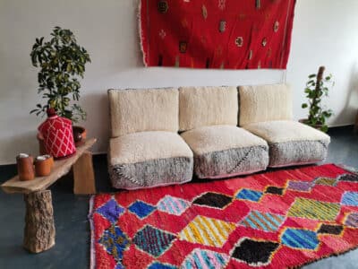 Handmade Moroccan White Zanafi Floor Cushion Set - Image 8