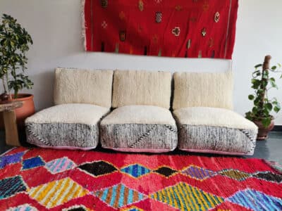 Handmade Moroccan White Zanafi Floor Cushion Set - Image 7