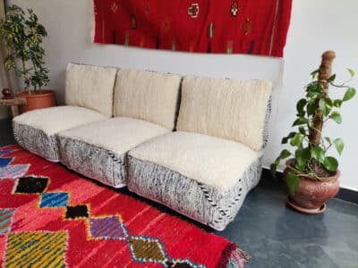 Handmade Moroccan White Zanafi Floor Cushion Set - Image 6