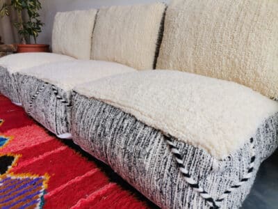 Handmade Moroccan White Zanafi Floor Cushion Set - Image 9