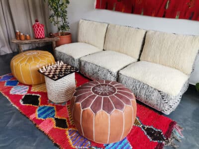 Handmade Moroccan White Zanafi Floor Cushion Set - Image 5