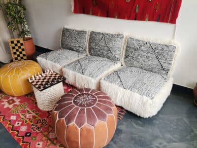 Handmade Moroccan Zanafi White Floor Cushion Set - Image 8