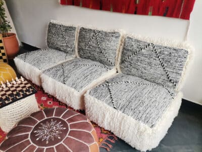 Handmade Moroccan Zanafi White Floor Cushion Set - Image 7