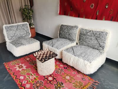 Handmade Moroccan Zanafi White Floor Cushion Set - Image 6