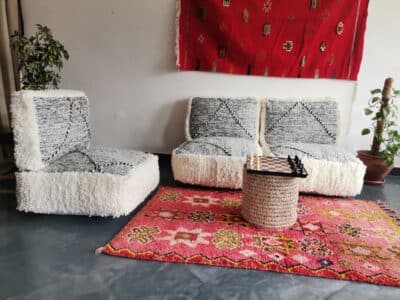 Handmade Moroccan Zanafi White Floor Cushion Set - Image 5