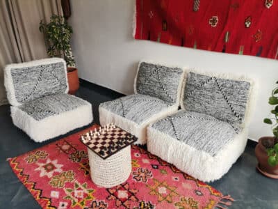 Handmade Moroccan Zanafi White Floor Cushion Set - Image 4