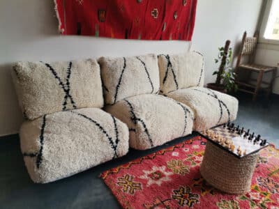 Handmade Moroccan Beni White Floor Cushion Set - Image 7