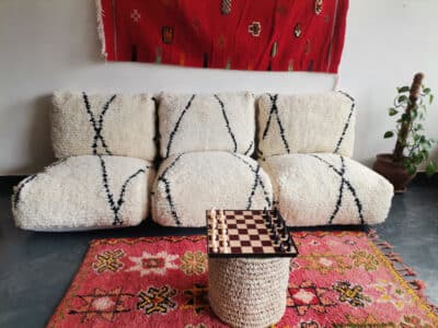 Handmade Moroccan Beni White Floor Cushion Set - Image 6