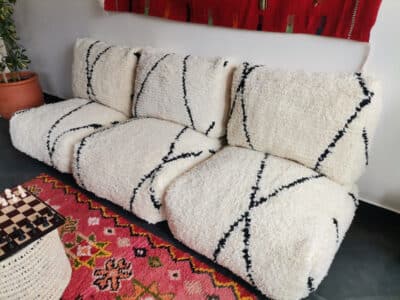 Handmade Moroccan Beni White Floor Cushion Set - Image 5