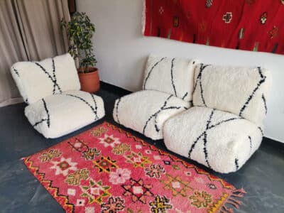 Handmade Moroccan Beni White Floor Cushion Set - Image 4