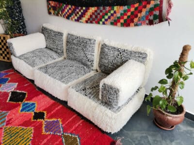 Handmade Moroccan Zanafi White Floor Cushion Set - Image 3