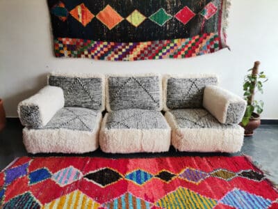 Handmade Moroccan Zanafi White Floor Cushion Set - Image 2