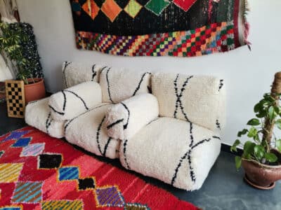 Handmade Moroccan Beni White Floor Cushion Set - Image 3