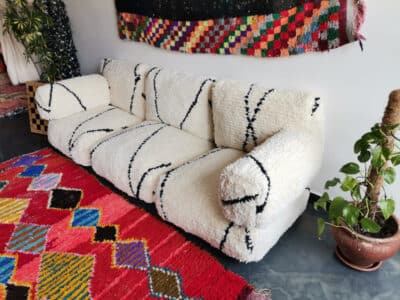 Handmade Moroccan Beni White Floor Cushion Set - Image 2