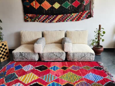 Handmade Moroccan White Zanafi Floor Cushion Set - Image 3