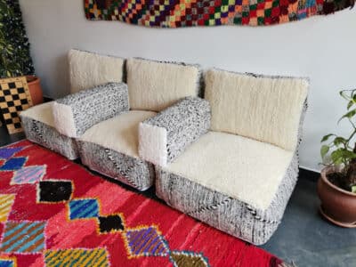 Handmade Moroccan White Zanafi Floor Cushion Set - Image 2