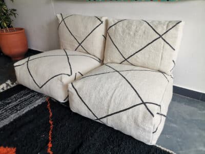 Moroccan Handmade Beni White Kilim Floor Cushion - Image 2