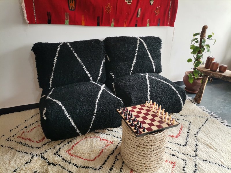 Moroccan Handmade Black Beni Ourain Floor Couch - ASALA LIVING