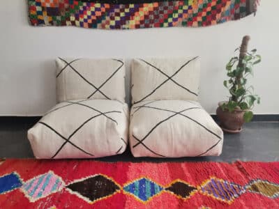 Moroccan Handmade Beni White Kilim Floor Cushion - Image 6