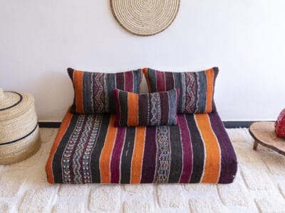 4 ft Moroccan Handmade Vintage Purple Kilim Sofa - Image 4