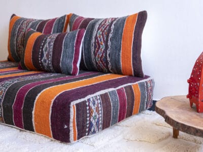 4 ft Moroccan Handmade Vintage Purple Kilim Sofa - Image 5