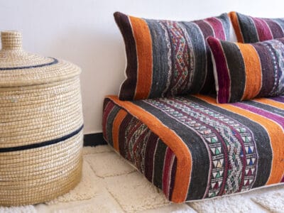 4 ft Moroccan Handmade Vintage Purple Kilim Sofa - Image 6