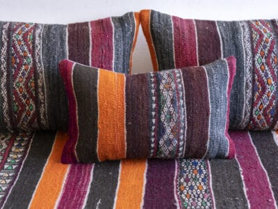 4 ft Moroccan Handmade Vintage Purple Kilim Sofa - Image 8