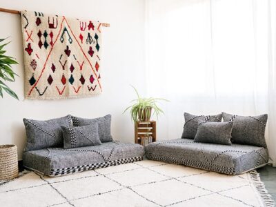 White Black Moroccan Floor Couch - Image 2