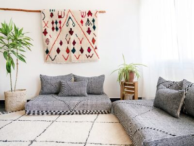 White Black Moroccan Floor Couch - Image 3