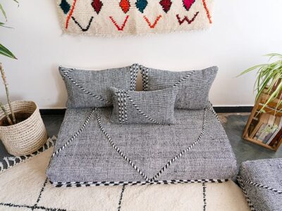 White Black Moroccan Floor Couch - Image 6