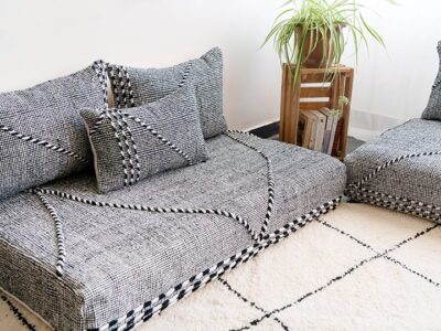 White Black Moroccan Floor Couch - Image 7