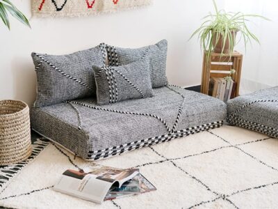 White Black Moroccan Floor Couch - Image 8