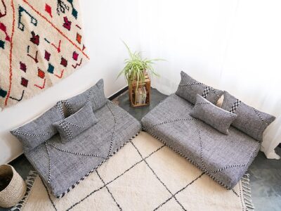 White Black Moroccan Floor Couch - Image 4