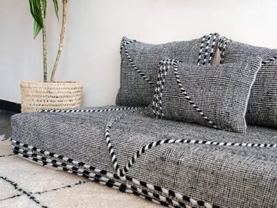 White Black Moroccan Floor Couch - Image 9