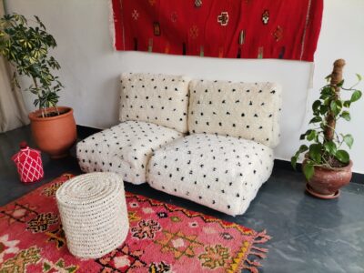 Moroccan Handmade Beni Dots White Floor Cushion - Image 5