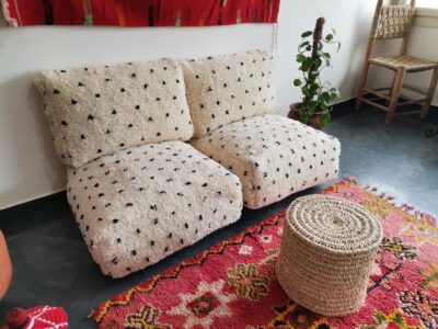 Moroccan Handmade Beni Dots White Floor Cushion - Image 2